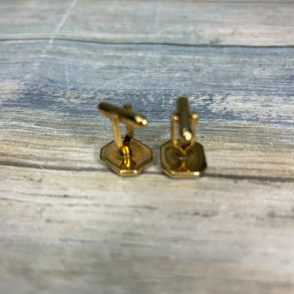 Swank Vintage Cuff Links Black Gold Tone Groom or Groomsman Cuff Links